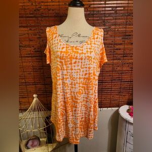 JM Collection Orange and White Flutter Sleeve Tunic